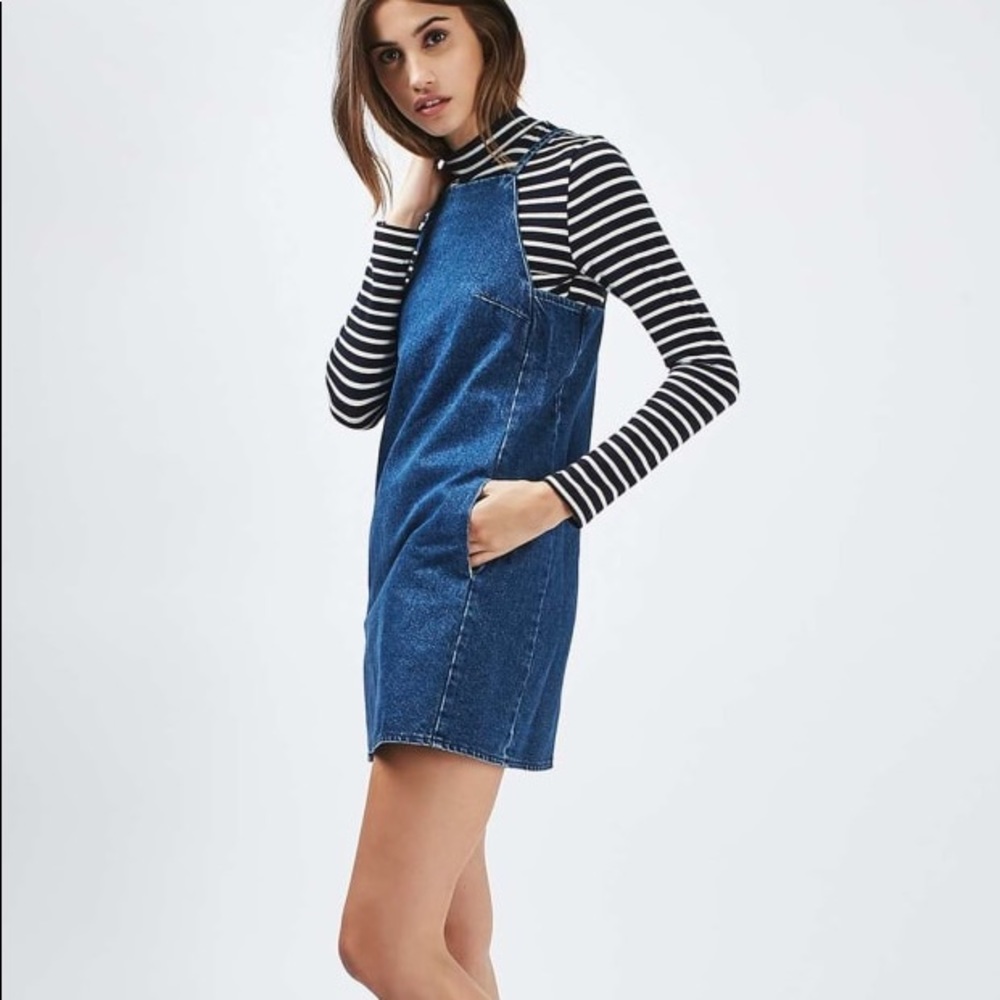 Topshop MOTO Blue Denim Dress with Zipper Sz 12